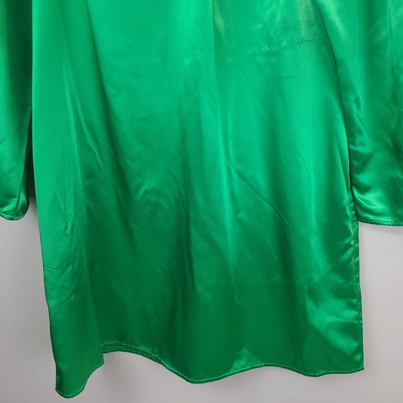a new day Womens Mini Dress Long Sleeve Satin Green Round Neck Shift Casual M - Picture 3 of 11
